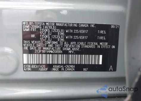 2021 Toyota Rav4 Xle/Xle Premium from USA, damaged, VIN 2T3P1RFV4MW208984